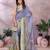 lavender printed  designer pallu linen saree