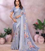 grey printed  designer pallu linen saree