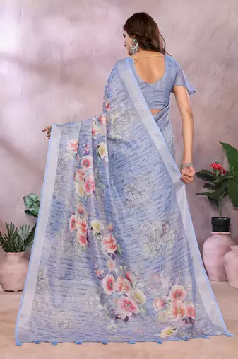 grey printed  designer pallu linen saree