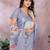 grey printed  designer pallu linen saree