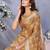 yellow printed  designer pallu linen saree