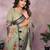 light green printed  designer pallu linen saree