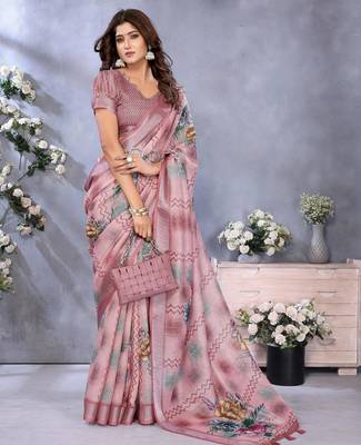 mustard printed  designer pallu linen saree 1