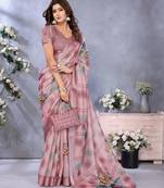 mustard printed  designer pallu linen saree