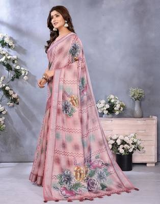 mustard printed  designer pallu linen saree 2