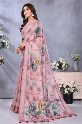 mustard printed  designer pallu linen saree
