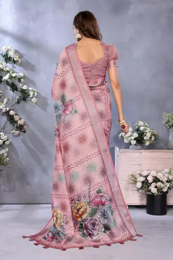 mustard printed  designer pallu linen saree