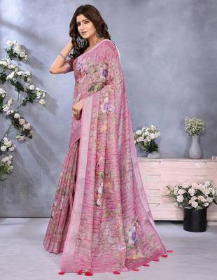 mustard printed  designer pallu linen saree 2