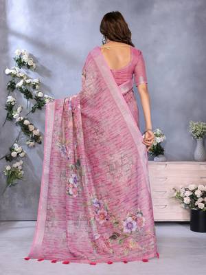 mustard printed  designer pallu linen saree 3