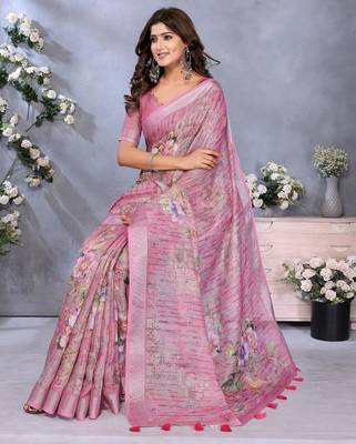 mustard printed  designer pallu linen saree 4