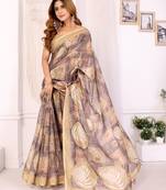 chiku printed art silk designer pallu chanderi saree