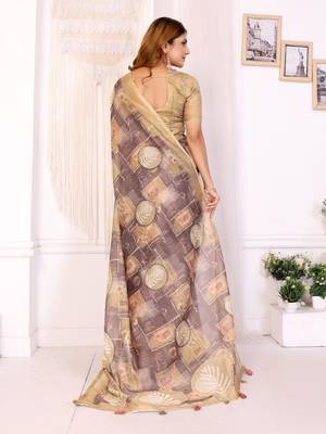 chiku printed art silk designer pallu chanderi saree 3