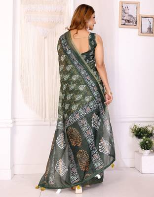 green printed art silk designer pallu chanderi saree 3