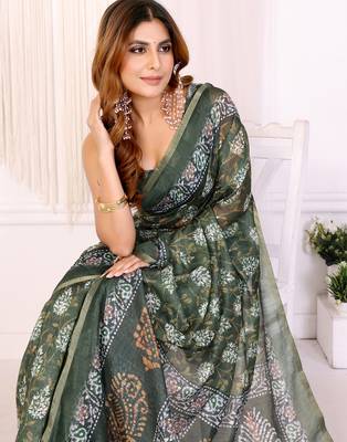 green printed art silk designer pallu chanderi saree 4