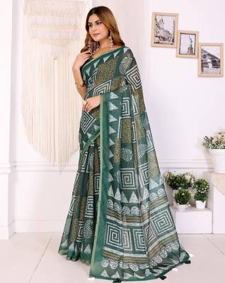 green printed art silk designer pallu chanderi saree 2