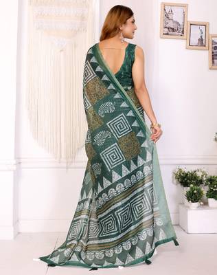 green printed art silk designer pallu chanderi saree 3