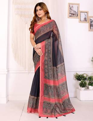 black printed art silk designer pallu chanderi saree 2