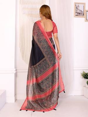 black printed art silk designer pallu chanderi saree 3