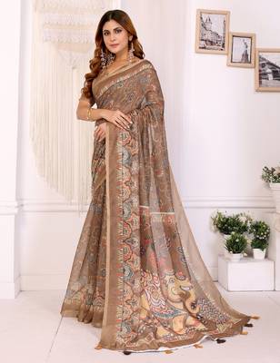 chiku printed art silk designer pallu chanderi saree 2