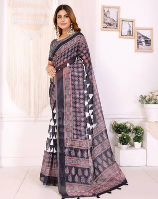 black printed art silk designer pallu chanderi saree 2