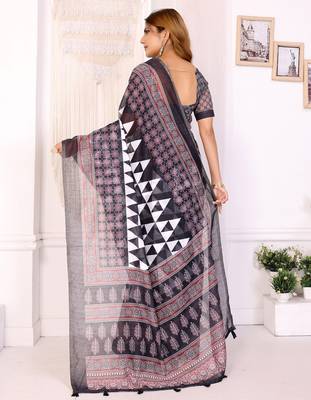 black printed art silk designer pallu chanderi saree 3