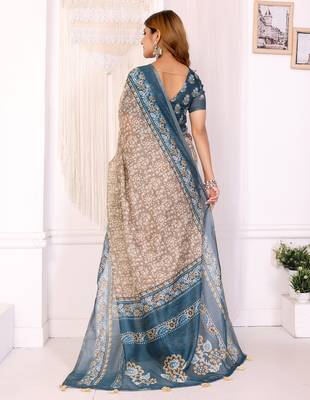 chiku printed art silk designer pallu chanderi saree 3