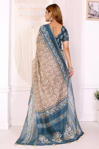 chiku printed art silk designer pallu chanderi saree