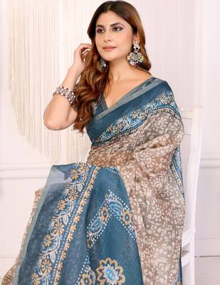 chiku printed art silk designer pallu chanderi saree 4