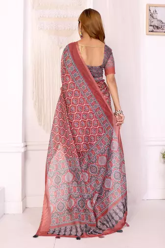 orange printed art silk designer pallu chanderi saree