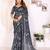 dark grey printed art silk designer pallu chanderi saree