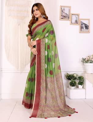 green printed art silk designer pallu chanderi saree 2
