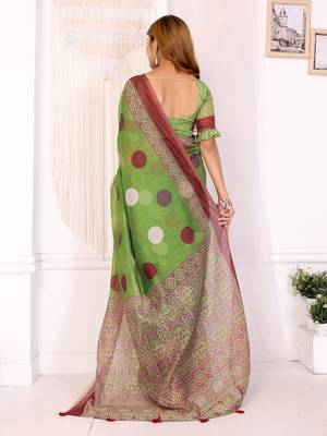 green printed art silk designer pallu chanderi saree 3