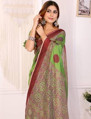 green printed art silk designer pallu chanderi saree 4
