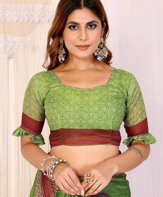 green printed art silk designer pallu chanderi saree 5