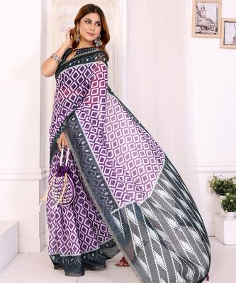 purple printed art silk designer pallu chanderi saree 1