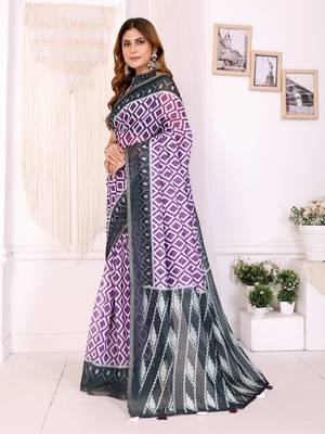 purple printed art silk designer pallu chanderi saree 2