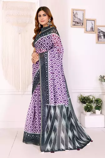 purple printed art silk designer pallu chanderi saree