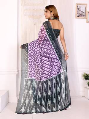 purple printed art silk designer pallu chanderi saree 3