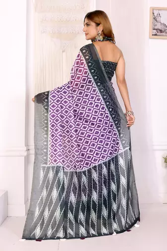 purple printed art silk designer pallu chanderi saree