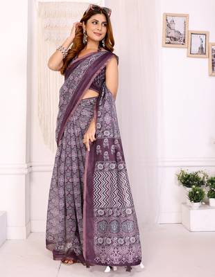 wine printed art silk designer pallu chanderi saree 1