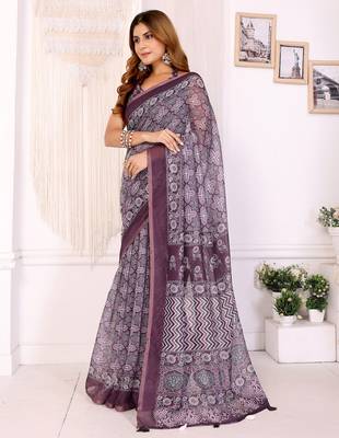 wine printed art silk designer pallu chanderi saree 2