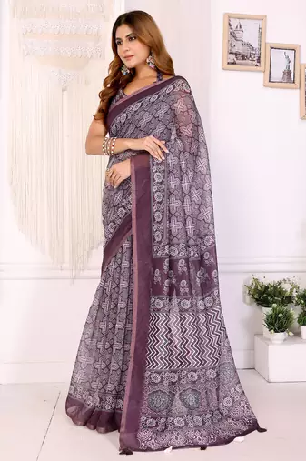 wine printed art silk designer pallu chanderi saree
