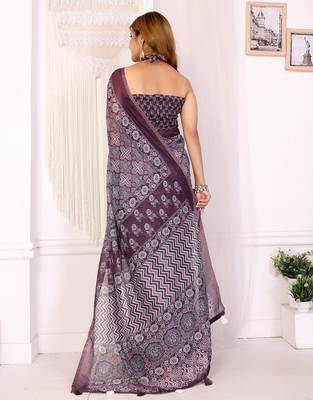 wine printed art silk designer pallu chanderi saree 3
