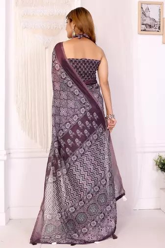 wine printed art silk designer pallu chanderi saree
