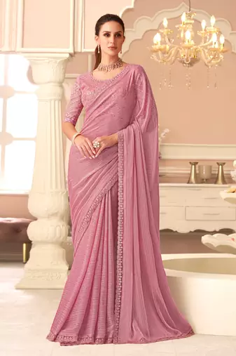 Chiffon Embroidery Sequence work Saree with Unstitched Blouse Piece