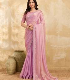 Trendmalls Chiffon Embroidery Sequence work Saree with Unstitched Blouse Piece