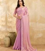 Trendmalls Chiffon Embroidery Sequence work Saree with Unstitched Blouse Piece