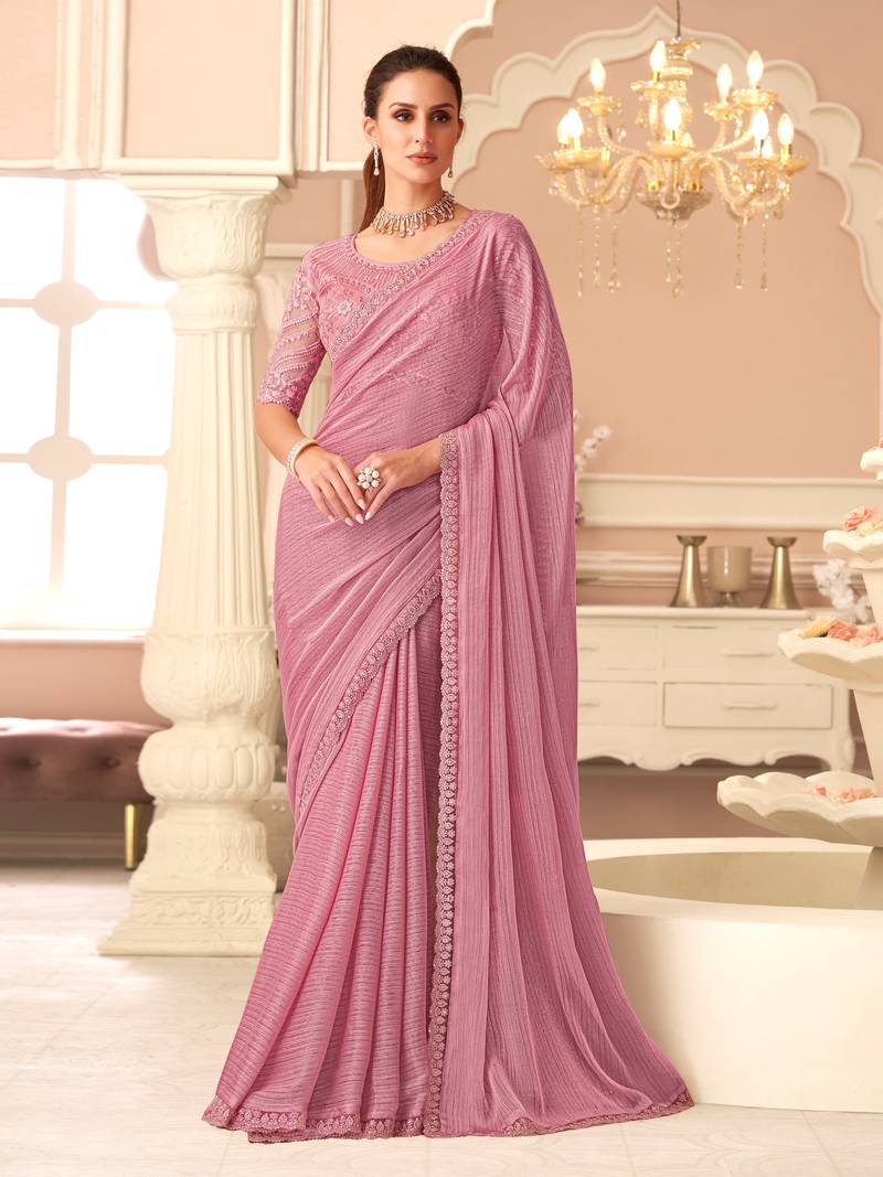 Chiffon Embroidery Sequence work Saree with Unstitched Blouse Piece
