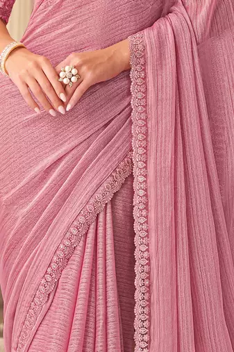 Trendmalls Chiffon Embroidery Sequence work Saree with Unstitched Blouse Piece