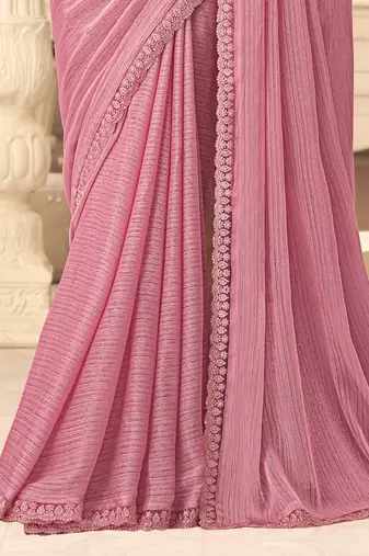 Trendmalls Chiffon Embroidery Sequence work Saree with Unstitched Blouse Piece